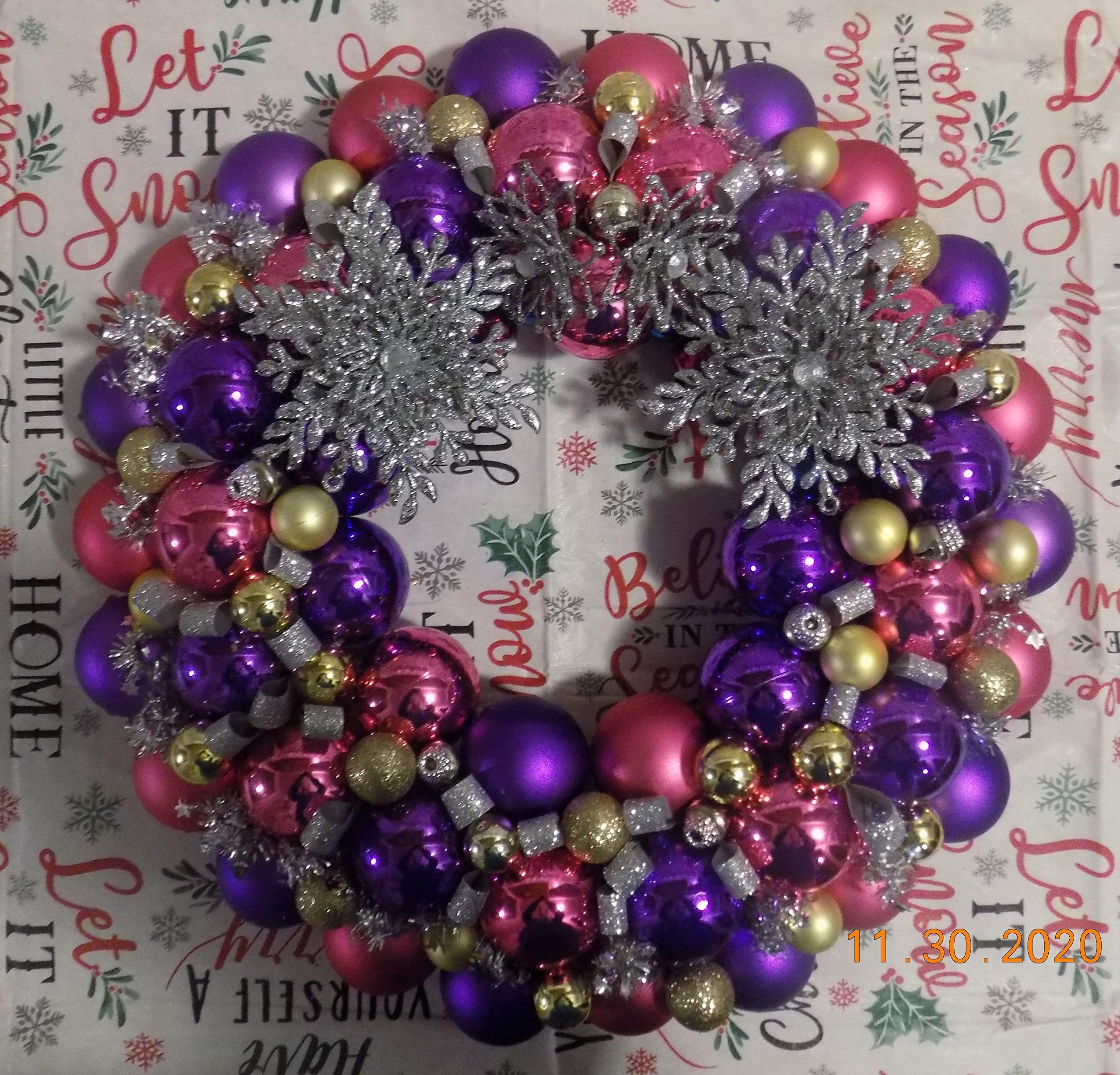Festive Pink and Purple Christmas Wreath - Holiday Door Decor for Home, Office & Party Decoration