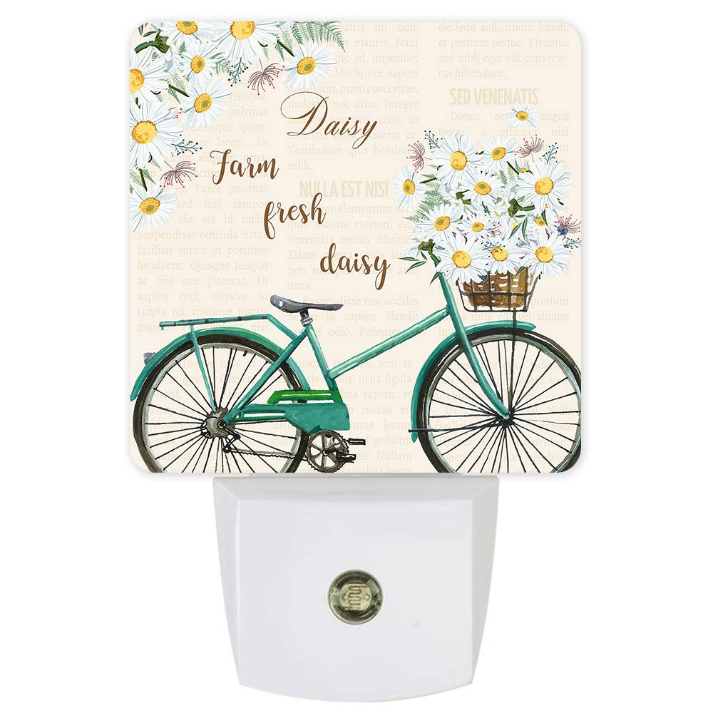 **Decorative LED Night Light Plug-in Wall Lamp with Dusk-to-Dawn Sensor - Cute Bicycle & Daisy Design for Kids Room, Nursery, Bathroom, Bedroom, Hallway & Stairs - Perfect for Nighttime Safety & Cozy Home Decor**