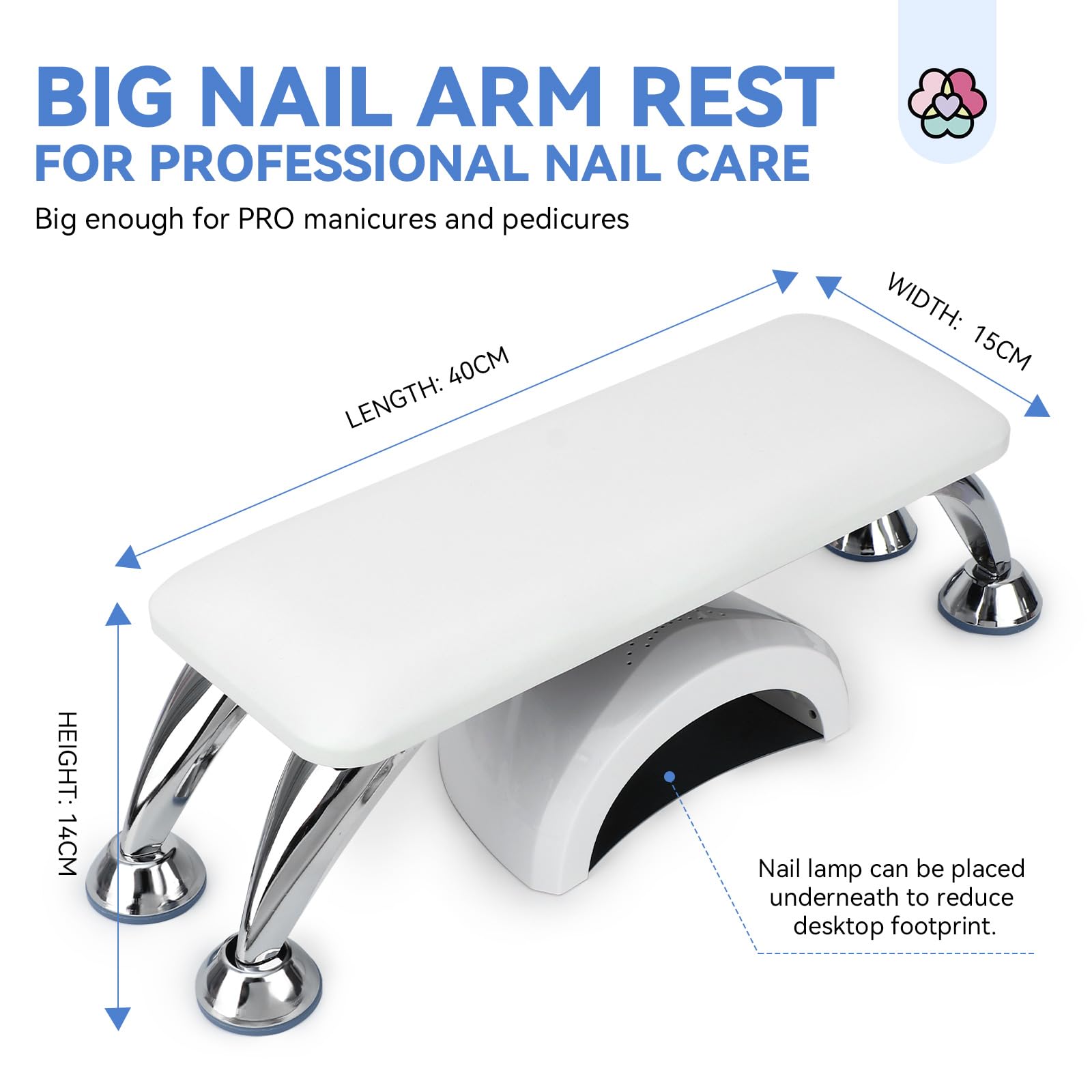 SAVILAND Professional Nail Tech Arm Rest with Microfiber Leather Mat - White Super-Comfort Hand Pillow Cushion for Salon & Manicure - Perfect for Nail Artists, Gel Polish Application & Pedicure Services