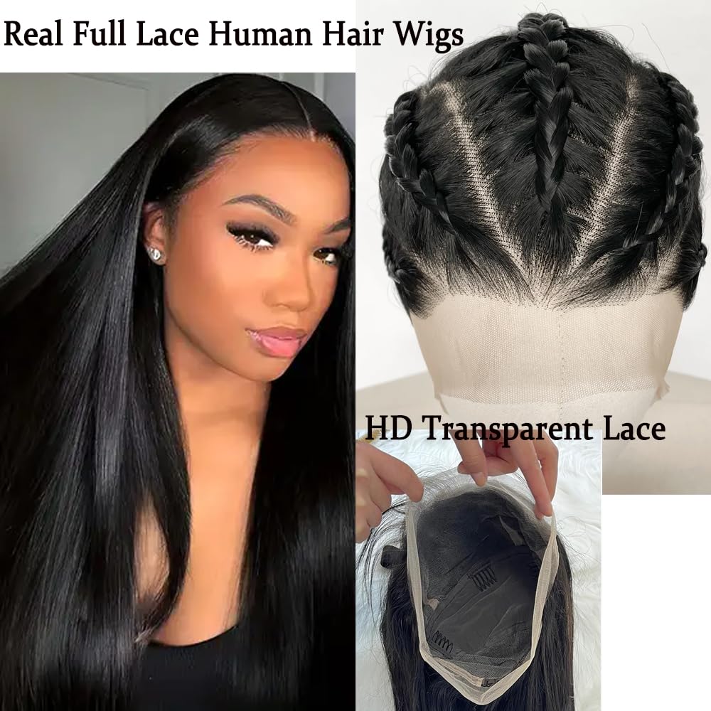 12 Inch Straight Full Lace Wigs Human Hair - 150 Density HD Transparent Lace Wig for Black Women | Pre Plucked Knots, Breathable, Part Anywhere | Perfect for Daily Wear, Cosplay & Special Occasions