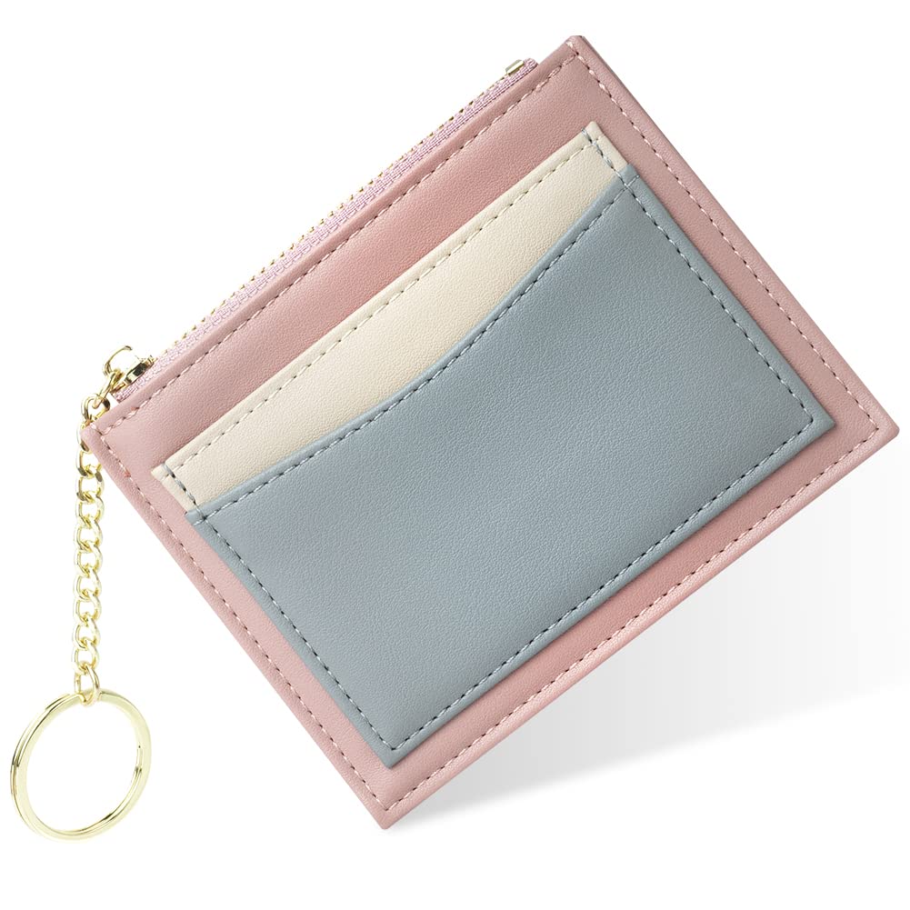 URAQT Slim Leather Credit Card Holder Wallet for Women - Minimalist Front Pocket Wallet with 5 Card Slots, Zipper Coin Purse & Keychain - RFID Blocking Card Protector | Perfect for Everyday Use, Travel & Gift Giving