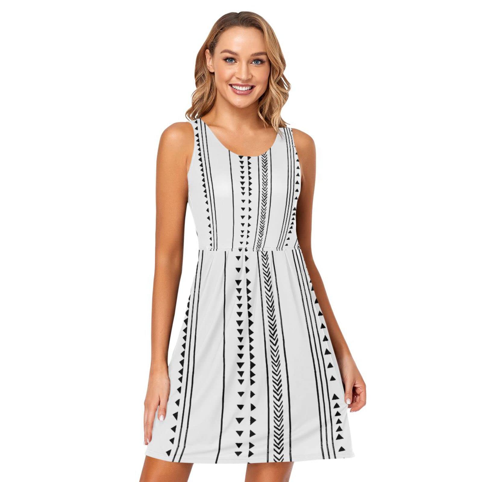 Women's Summer Sleeveless Casual Dress - Floral Print Pleated Sun Dress with Pockets | Perfect for Beach, Vacation & Outdoor Activities