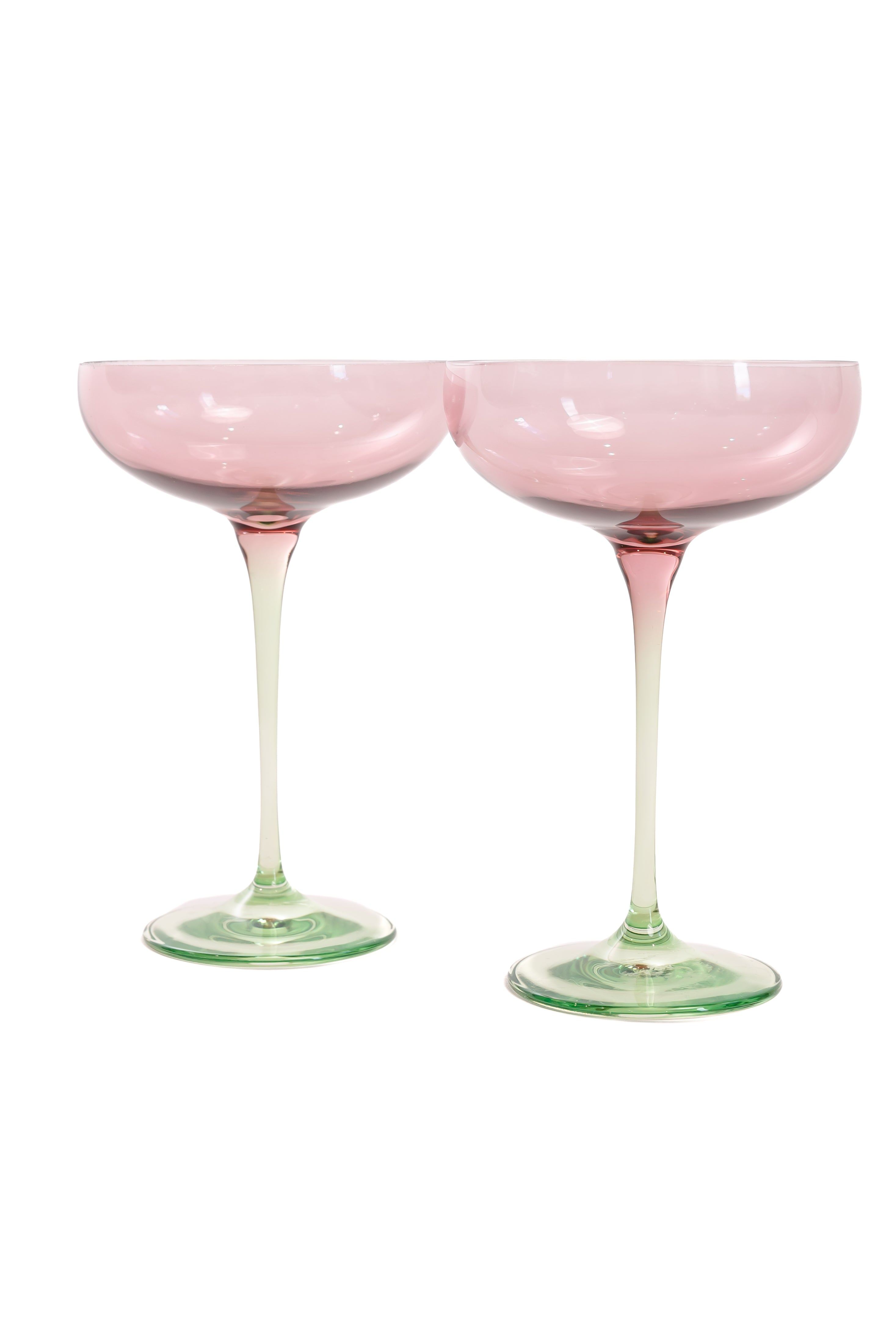 Estelle Colored Champagne Coupe Glasses Set of 2 - Rose & Mint Green Colorblock - Perfect for Wedding Toasts, Bridal Showers & Elegant Cocktail Parties