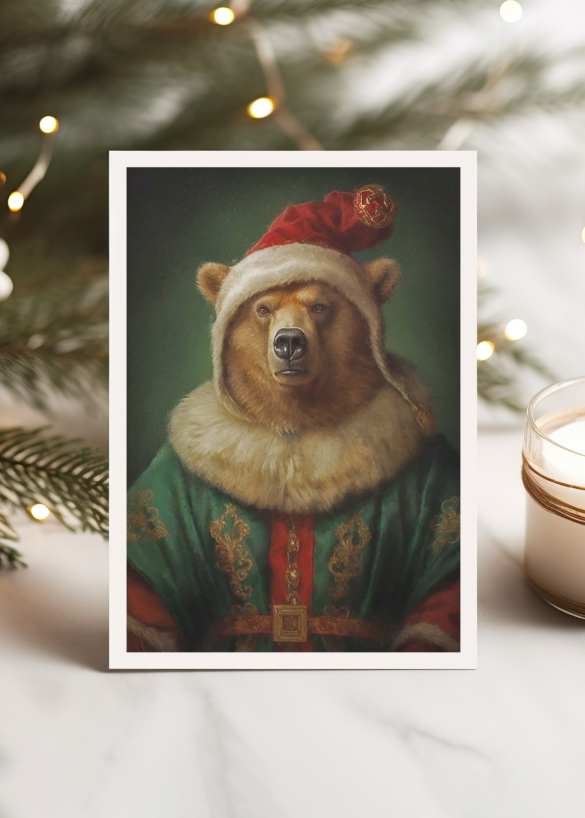Bear Portrait A6 Christmas Greetings Card - Handmade Holiday Cards for Friends & Family - Perfect for Christmas Wishes, Gifts & Decorations