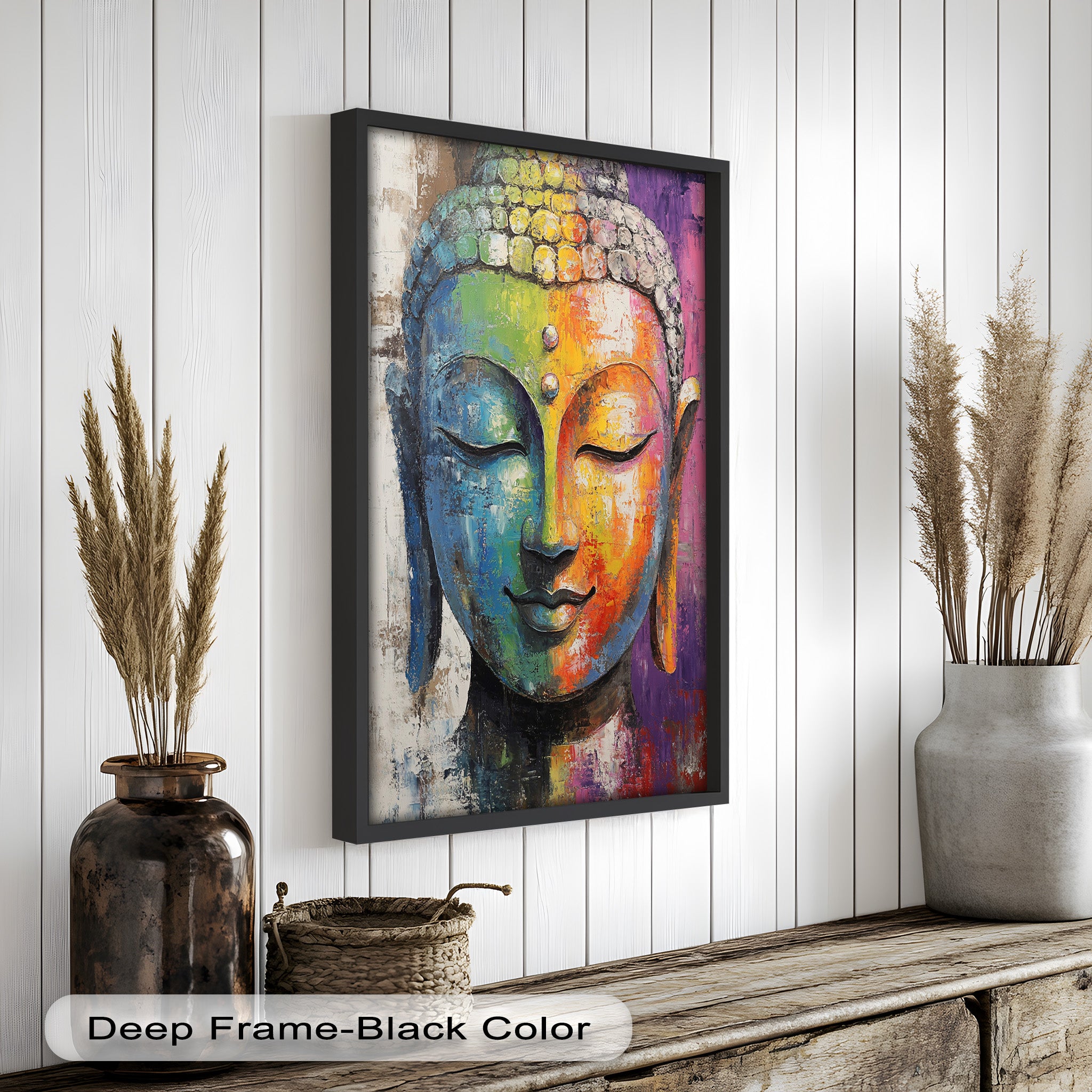 Vibrant Buddha Wall Art - Hand-Painted Religious Oil Canvas Painting for Meditation Room & Home Decor