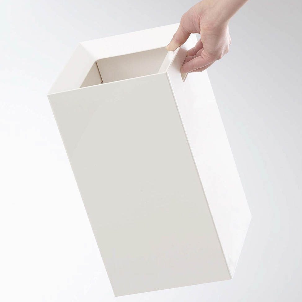 YAMAZAKI Tower Square Trash Can - 13 Inch White Waste Bin for Kitchen, Bathroom & Office - Slim Space-Saving Design with 33cm Height - Modern Minimalist Home Decor