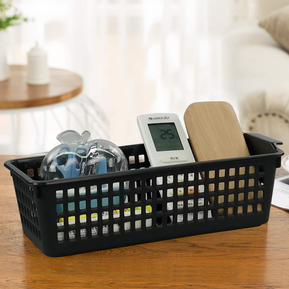Vababa 6-Pack Black Plastic Desk Organizer Baskets - Slim Storage Containers for Office Supplies, Makeup, Bathroom Essentials & Home Organization