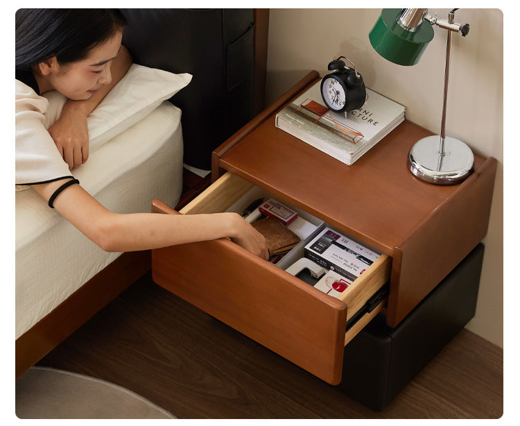 Solid Oak and Poplar Wood Nightstand - Sturdy Bedside Table for Bedroom, Living Room, or Office - Natural Wood Finish with Storage Shelf