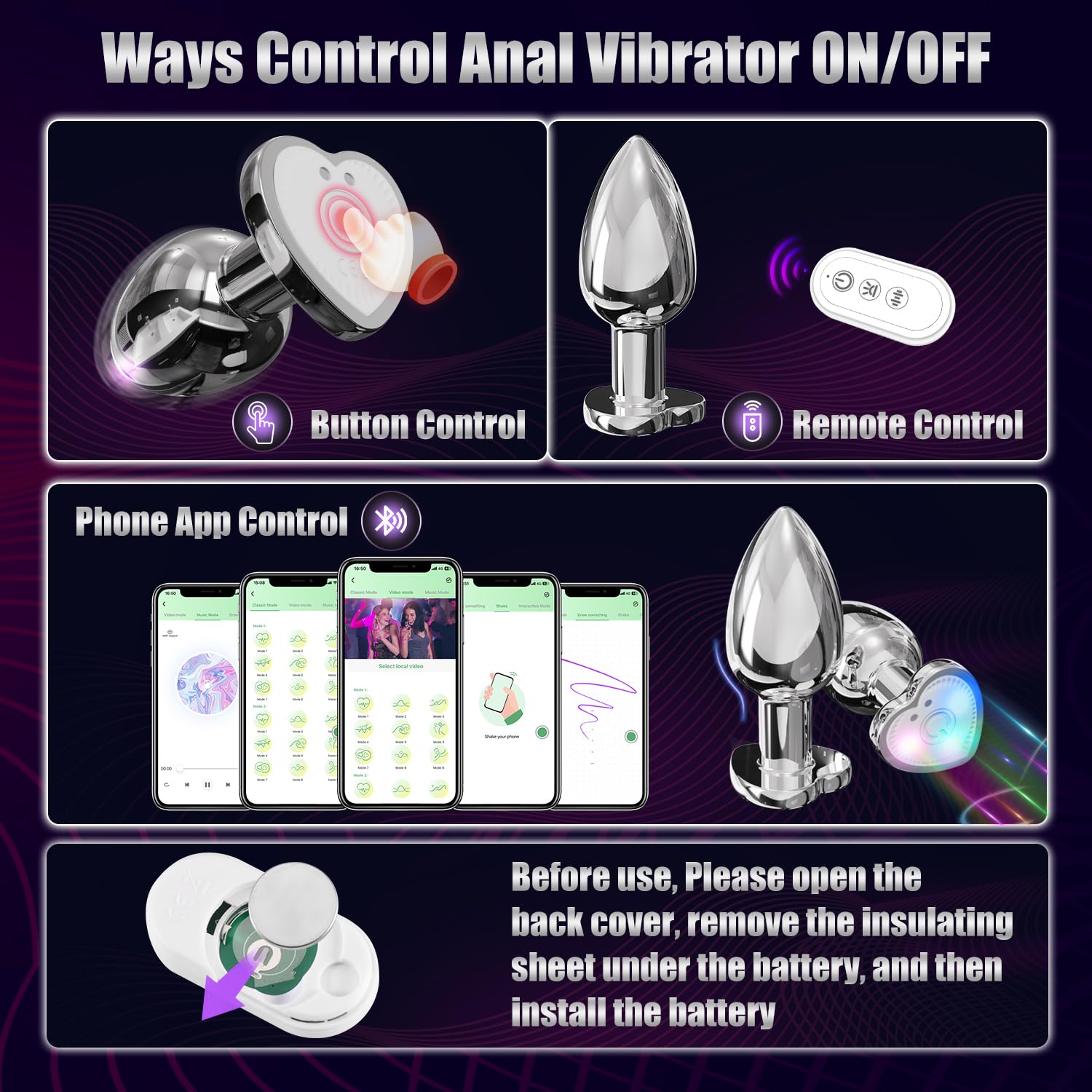 Silicone Anal Plug Vibrator with Flashing LED Light - Small Butt Plug for Men & Women - Perfect for Solo Play, Couples & BDSM Exploration