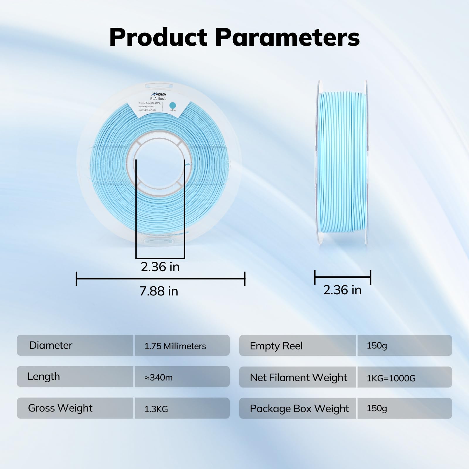 AMOLEN 3D Printer Filament PLA - True High Speed 600mm/s, 1.75mm Ice Blue PLA Filament (1KG/2.2lb) | ±0.02mm Accuracy, Smooth & Tangle-Free | Compatible with Most FDM 3D Printers | Perfect for Rapid Prototyping, DIY Projects & Educational Models