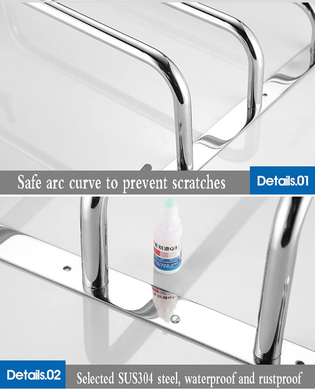 Stainless Steel 3-Bar Wall Mounted Towel Rack with 2 Hooks - 60cm/23.6in Bathroom Towel Holder, Waterproof & Durable for Kitchen, Laundry Room, Spa, Gym Locker Room