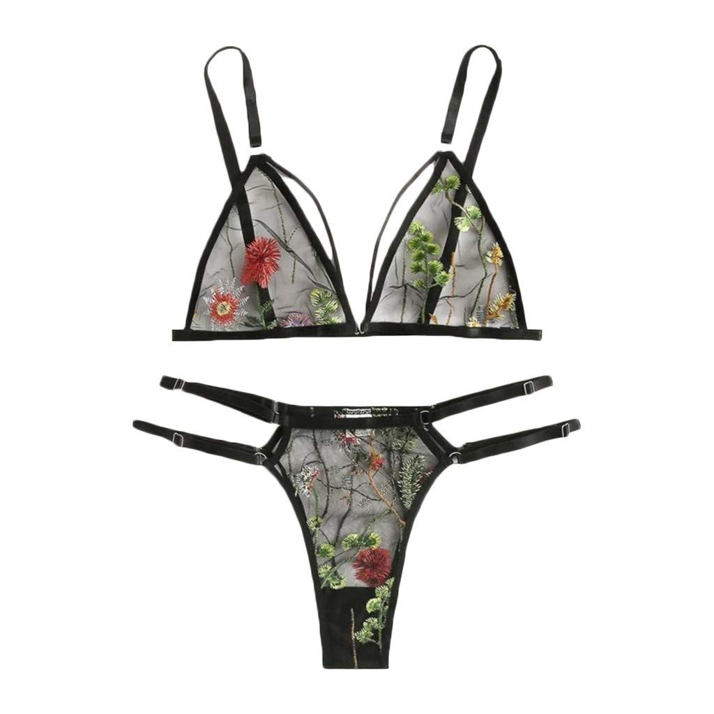 Sexy Lace Embroidery Bra and Thong Set for Women - Comfortable G-String Underwear in Sizes S-3XL (Black, XXL) - Perfect for Running, Date Nights & Boudoir Photography
