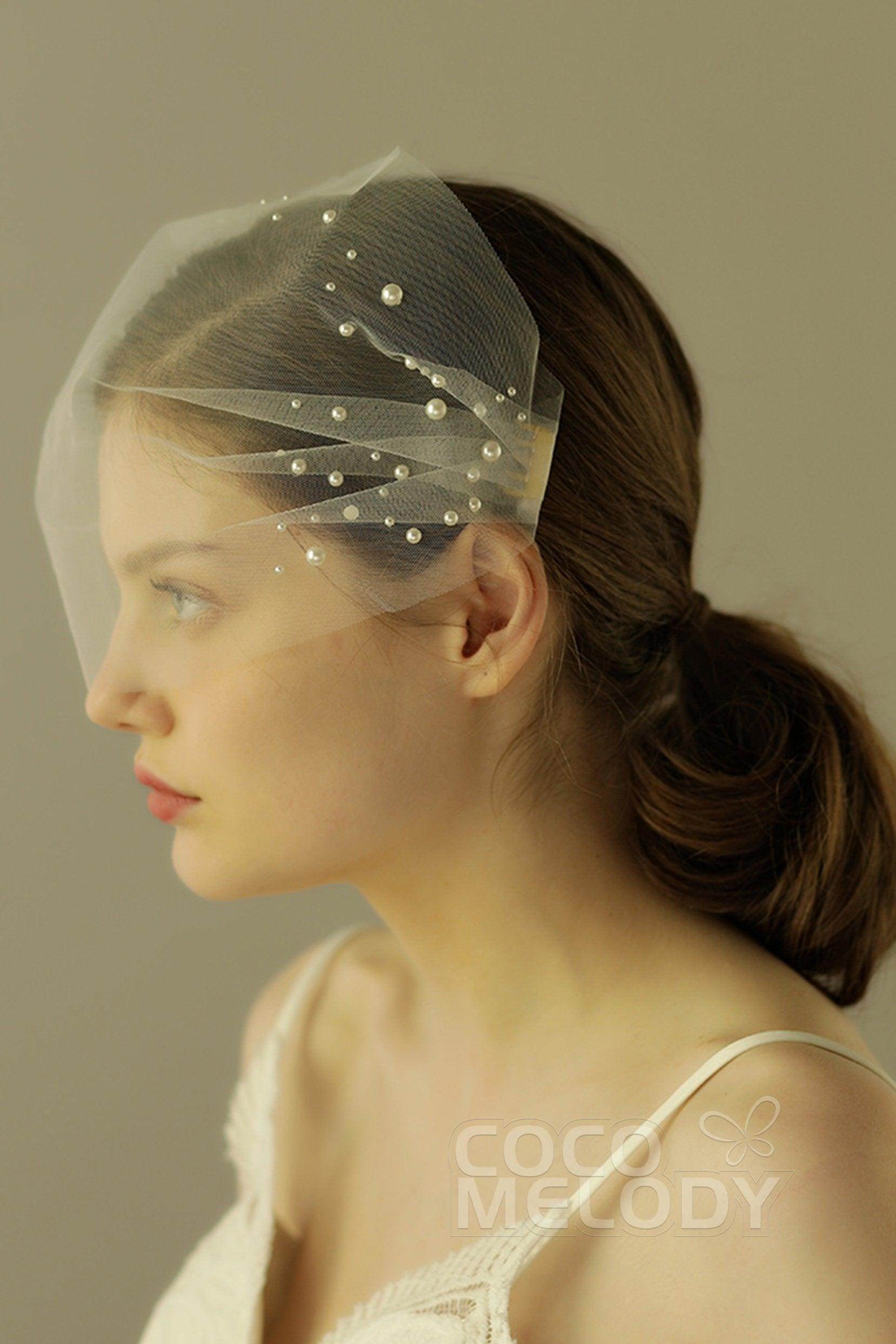 Elegant One-Tier Cut Edge Tulle Blusher Veil with Beading - CV0240 | Perfect for Weddings, Bridal Showers & Romantic Photo Shoots