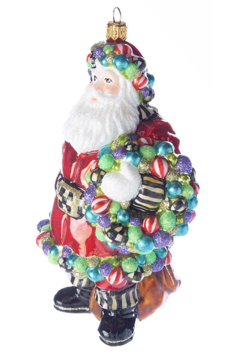 MacKenzie-Childs Colorful Glass Christmas Ornament - Jolly Father Christmas Holiday Decoration for Tree, Gift & Festive Home Decor