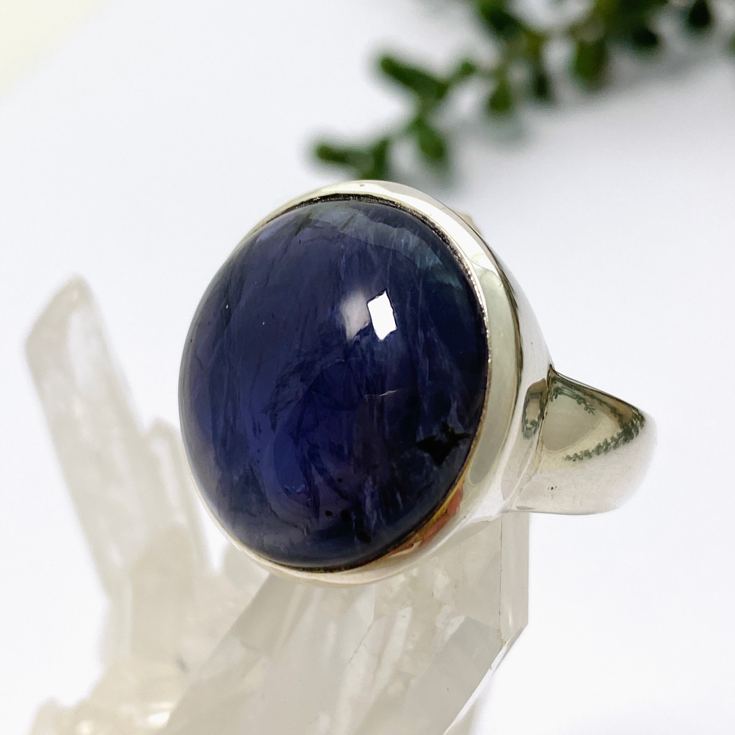 Iolite Round Cabochon Ring Size 9.5 - Elegant Purple Gemstone Jewelry for Women, Perfect for Weddings, Parties & Special Occasions