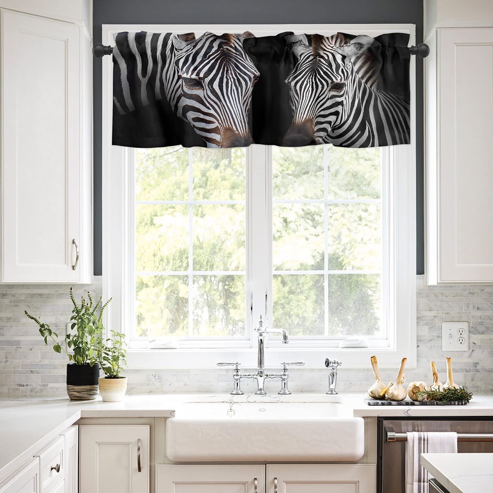 Black and White Striped Zebra Valance Curtains 54
