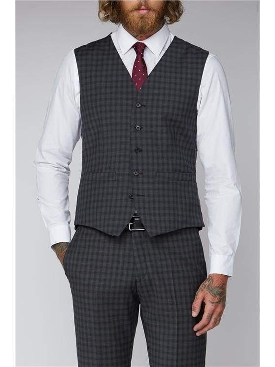 Gibson Grey Mini Check Suit Waistcoat for Men - Slim Fit Formal Vest with Pocket - Perfect for Weddings, Business Meetings & Office Wear