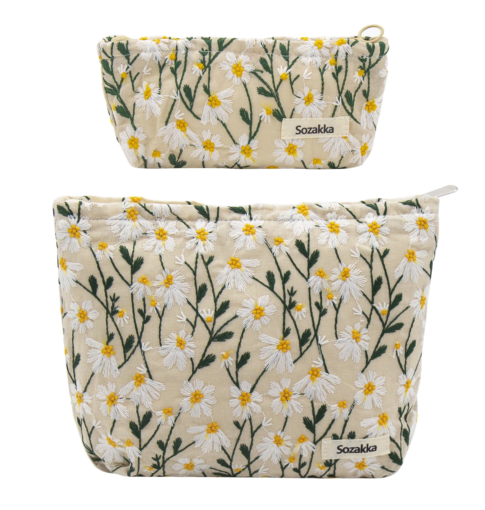 2 Pcs Large Floral Embroidery Makeup Bags for Women - Travel Cosmetic & Toiletry Organizer with Zipper, Small Cosmetic Pouch Purse for Girls & Teens - Perfect for Travel, Gym, Daily Use & Gifts