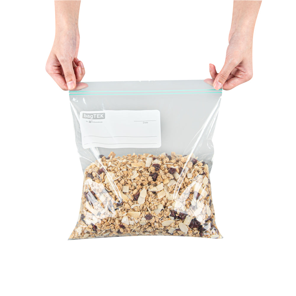 Bag Tek 1 Gallon Clear Plastic Zip Bags with Double Zipper, Write-On Label, BPA Free (10 3/4 x 10 1/2 Inches) - 25 Count Box | Perfect for Food Storage, Organizing Crafts & Office Supplies