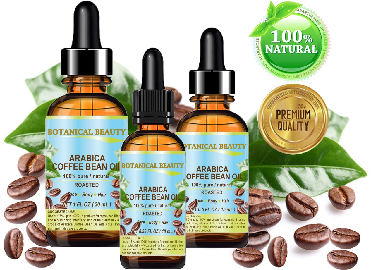 100% Pure Brazilian Arabica Coffee Oil - 0.33 Fl.oz (10ml) for Face, Skin, Hair & Nails - Anti-Aging Wrinkle Reducer & Moisturizer by Botanical Beauty | Perfect for DIY Skincare, Massage Therapy & Aromatherapy