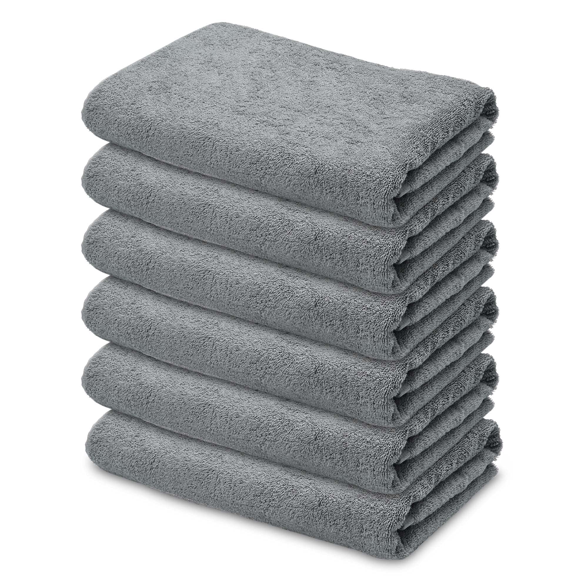 Aquaterior 6 Pack 28x53 Inch Bath Towels - Super Absorbent Soft Cotton Towel Set for Bathroom, Spa, Gym & Hotel Use - Light Gray Luxury Towels for Face, Body & Hand Drying