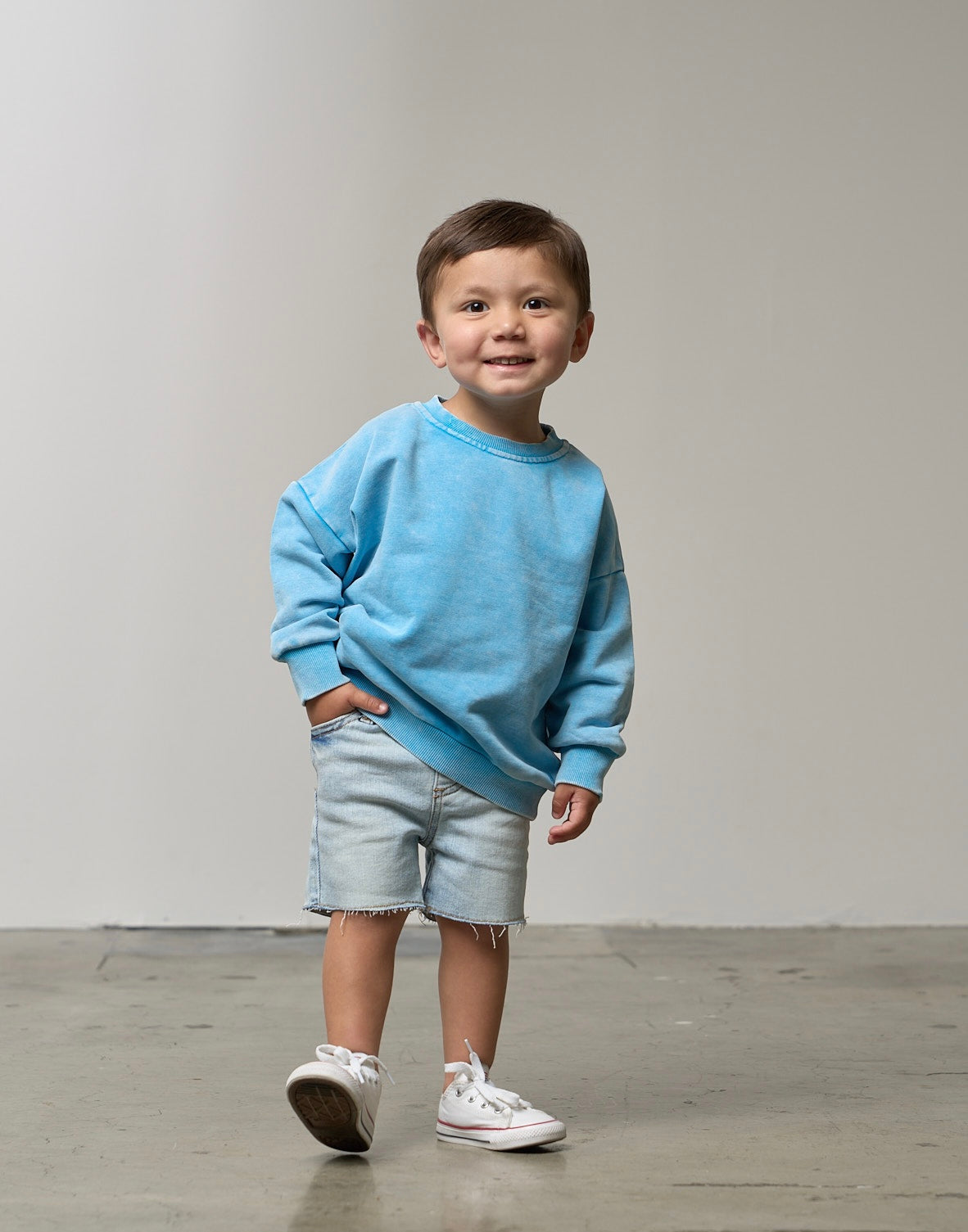 Electric Blue Washed Crewneck Sweatshirt - Soft Cotton Pullover for Men & Women | Perfect for Casual Wear, Layering & Street Style