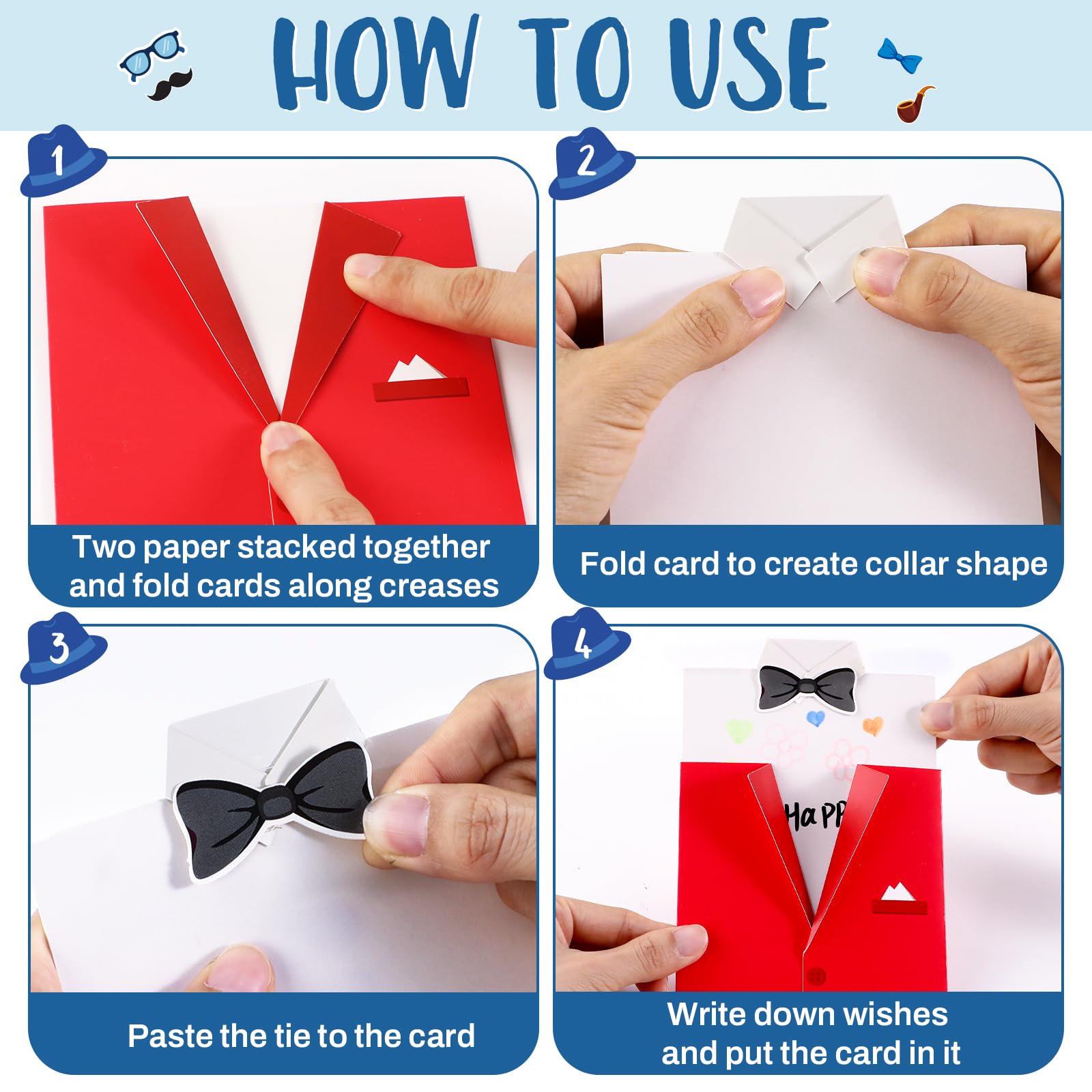 24 Pcs DIY Father's Day Card Making Kit for Kids - Shirt Greeting Cards Crafts with Handmade Supplies for Daddy's Day, Art Activities for Girls Boys, Home Classroom Party Favors, Birthday Gifts & School Projects