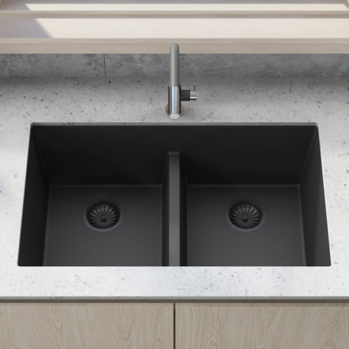 33 x 19 Inch Granite Composite Undermount Low Divide Double Bowl Kitchen Sink - Durable & Stylish for Modern Homes, Perfect for Meal Prep and Dishwashing