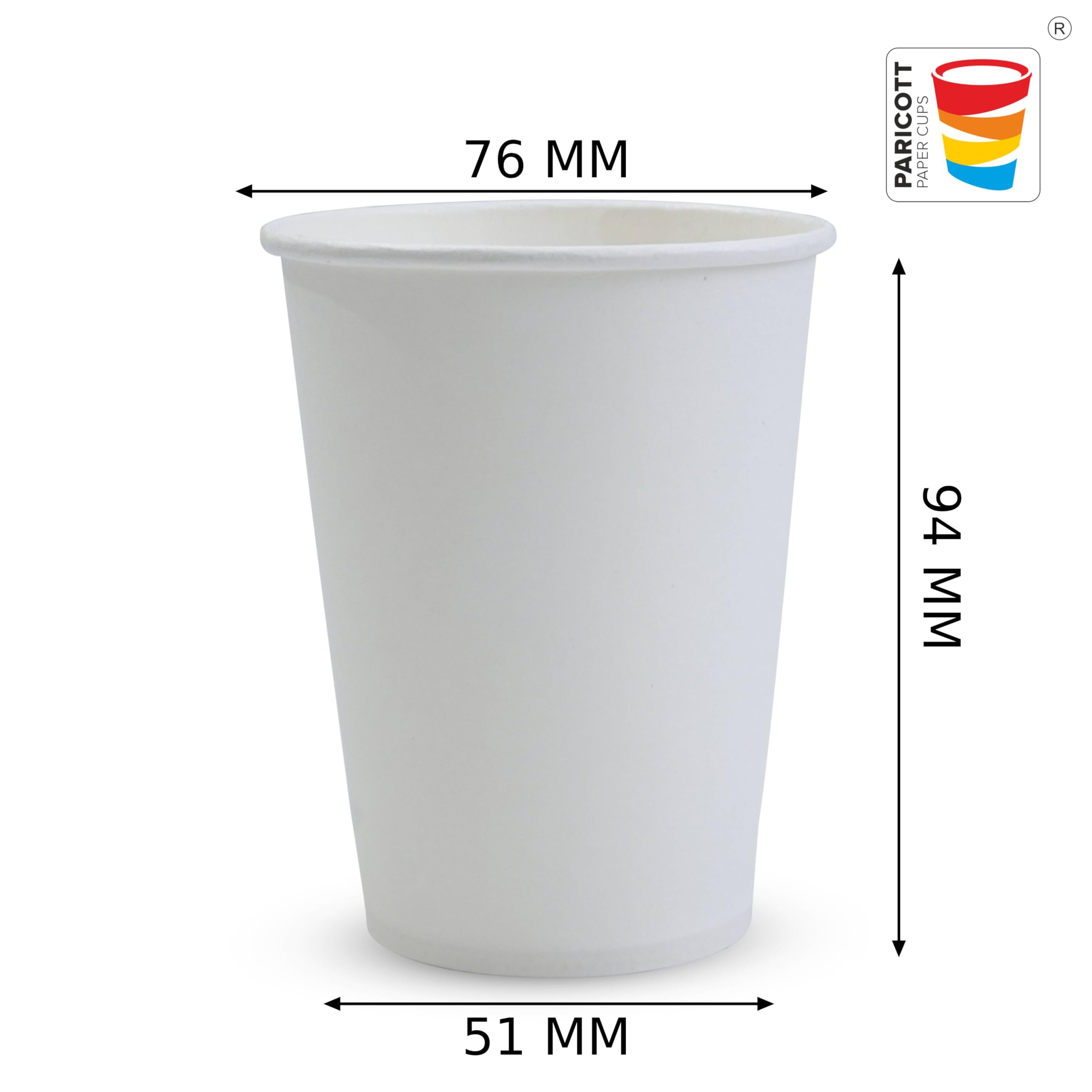 PARICOTT 250ml Disposable Plain Glass Drinking Cups - 100pcs Bulk for Cocktail, Wine, Tea, Coffee, Juice & Water | Eco-Friendly Party Cups for Weddings, BBQs, Picnics & Office Events | Unprinted Paper Cups Without Lid