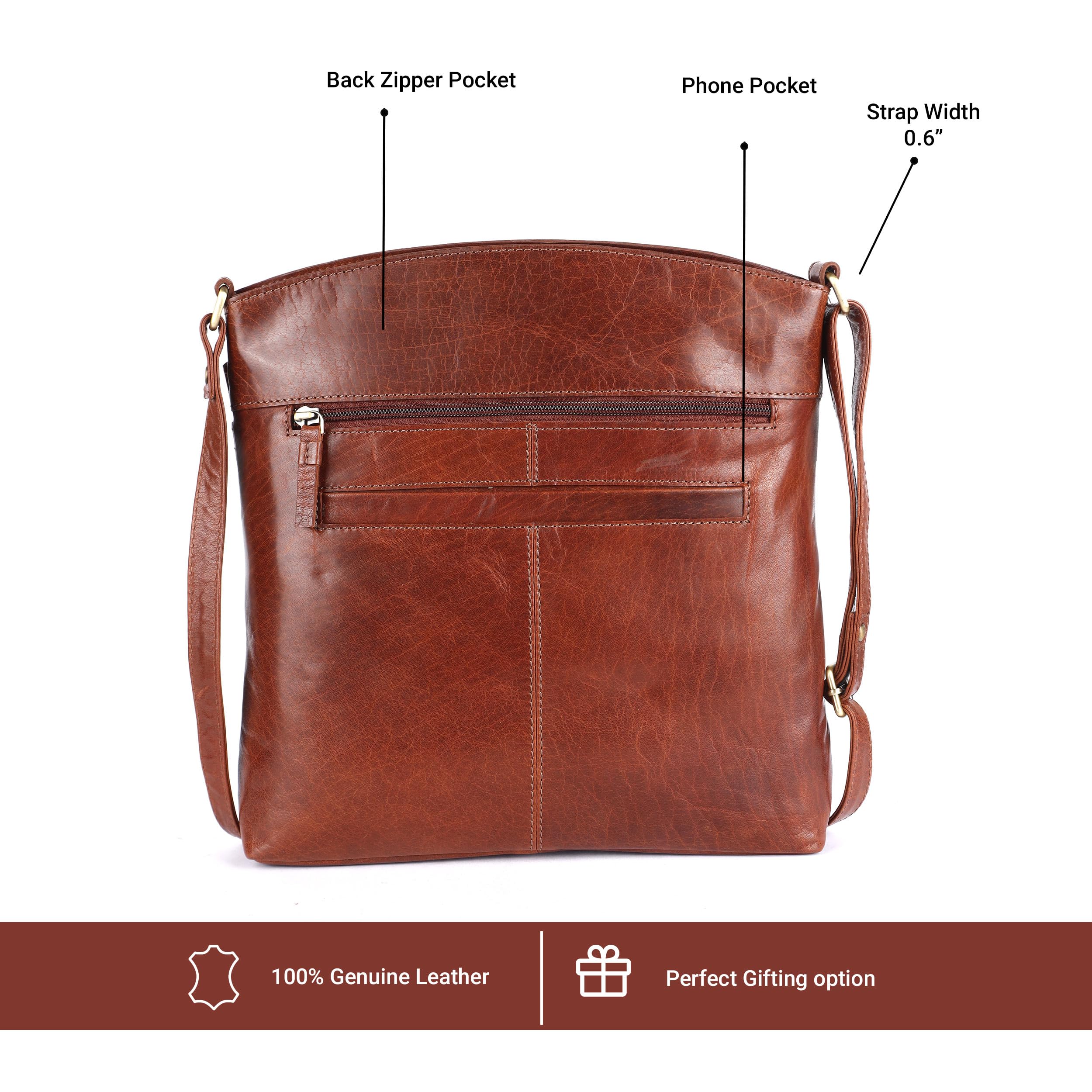 Premium Genuine Leather Women's Crossbody Bag - Triple Zip Sling Shoulder Purse for Work, Travel & Everyday Use