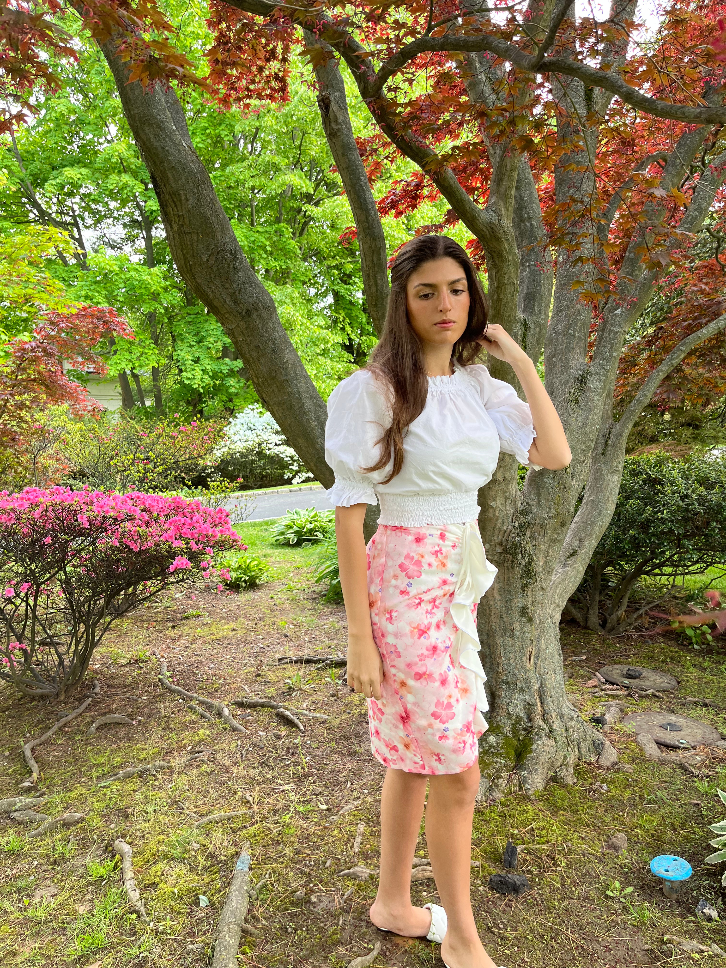 Floral Print Ruffle Skirt for Women - A-Line Summer Midi Skirt with Elastic Waist | Perfect for Beach Vacations, Date Nights & Boho Outfits