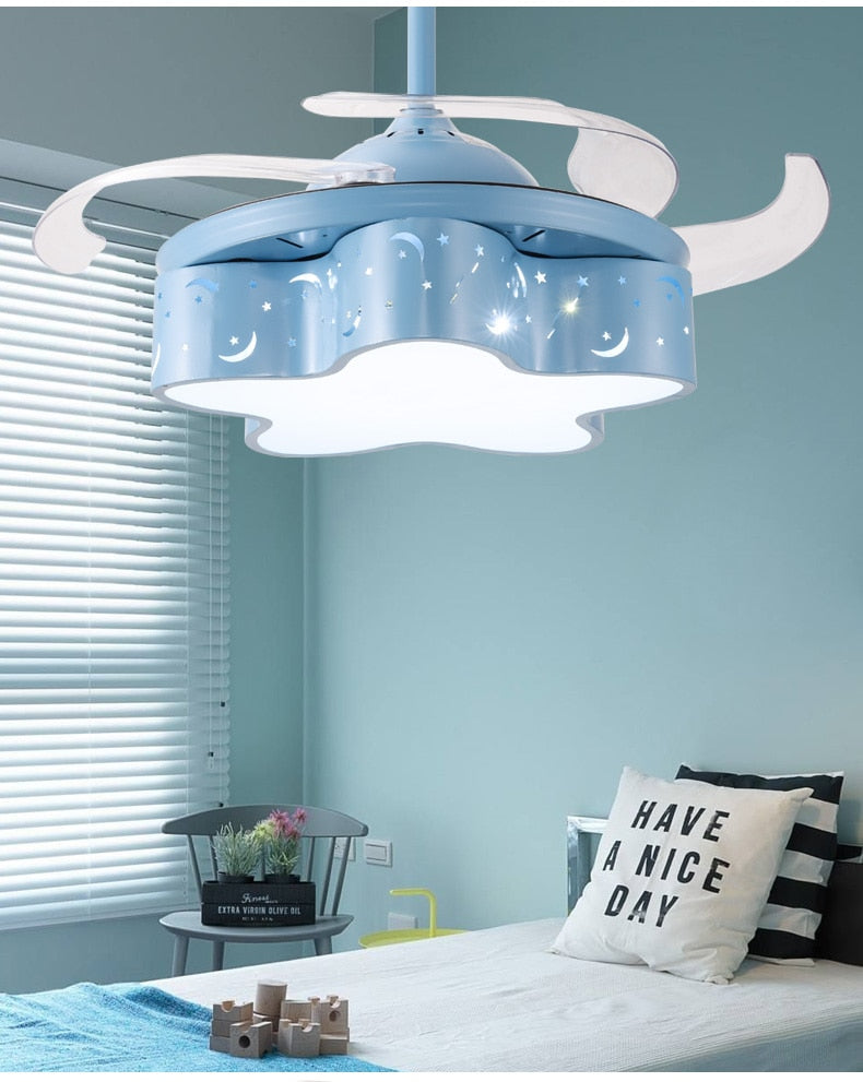 Modern Star LED Ceiling Fan with Light - Energy Efficient Cooling & Lighting for Kids' Bedroom, Nursery, or Playroom - Perfect for Summer Comfort & Nighttime Ambiance