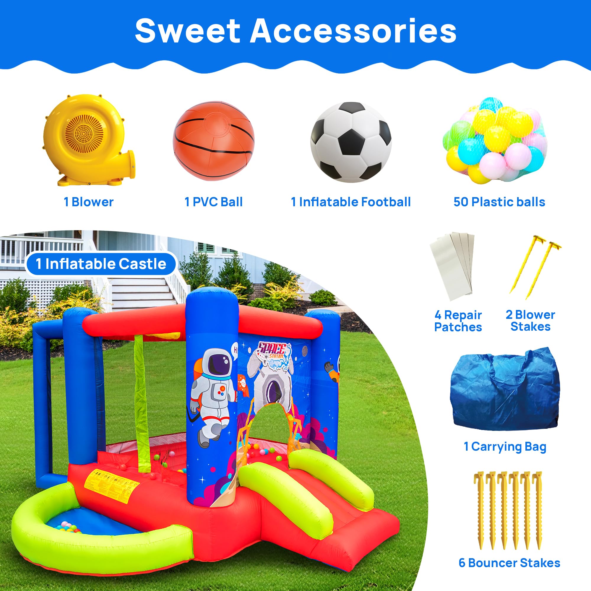 Best Inflatable Bounce House with Slide - Kids Jumping Castle with Blower & Wave Pool for Outdoor Birthday Parties, Backyard Fun, and Summer Water Play
