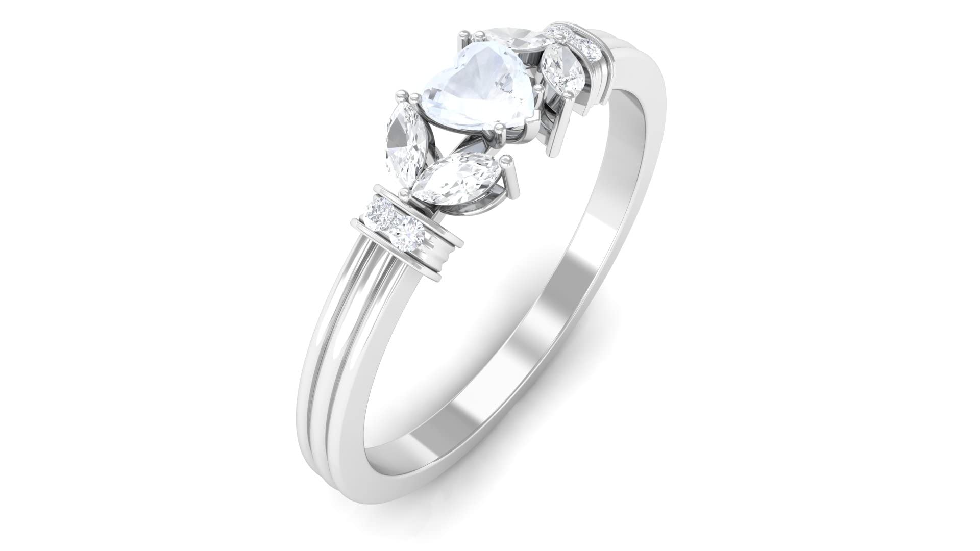 14K Solid Gold Moonstone & Diamond Heart Promise Ring for Women - Elegant Engagement, Anniversary, or Gift Jewelry for Her