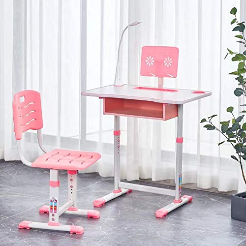 Adjustable Height Kids Desk and Chair Set - 80cm Pink Study Table for Children, Ergonomic School Desk for Homework, Drawing & Learning Activities
