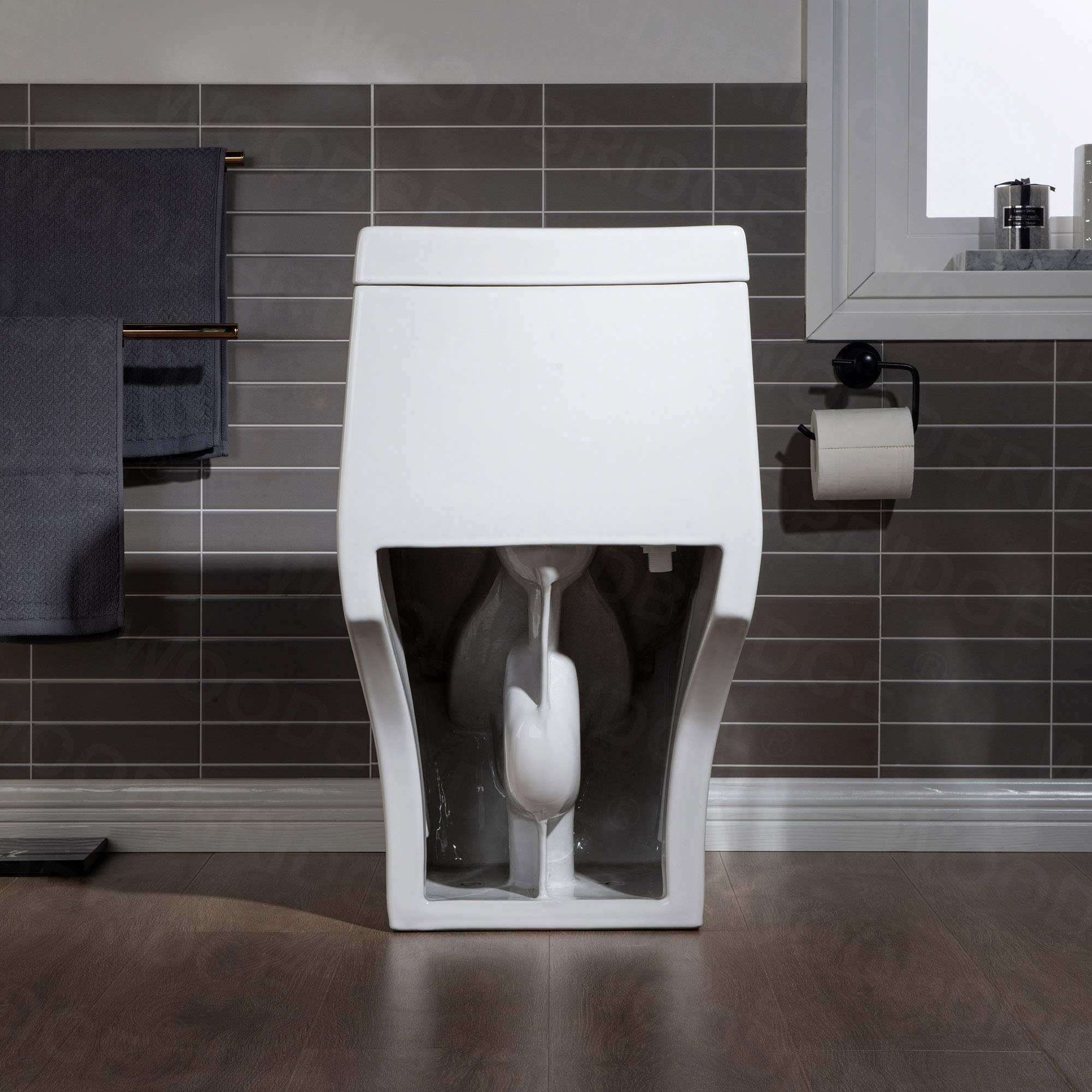 WOODBRIDGEE One Piece Toilet with Soft-Close Seat - Chair Height ADA Comfort, 1.28 GPF Dual Flush Water-Saving Design, 1000g MaP Flushing Power with Chrome Push Button (Model T0001-CH, White) - Perfect for Modern Bathrooms & Water-Efficient Homes