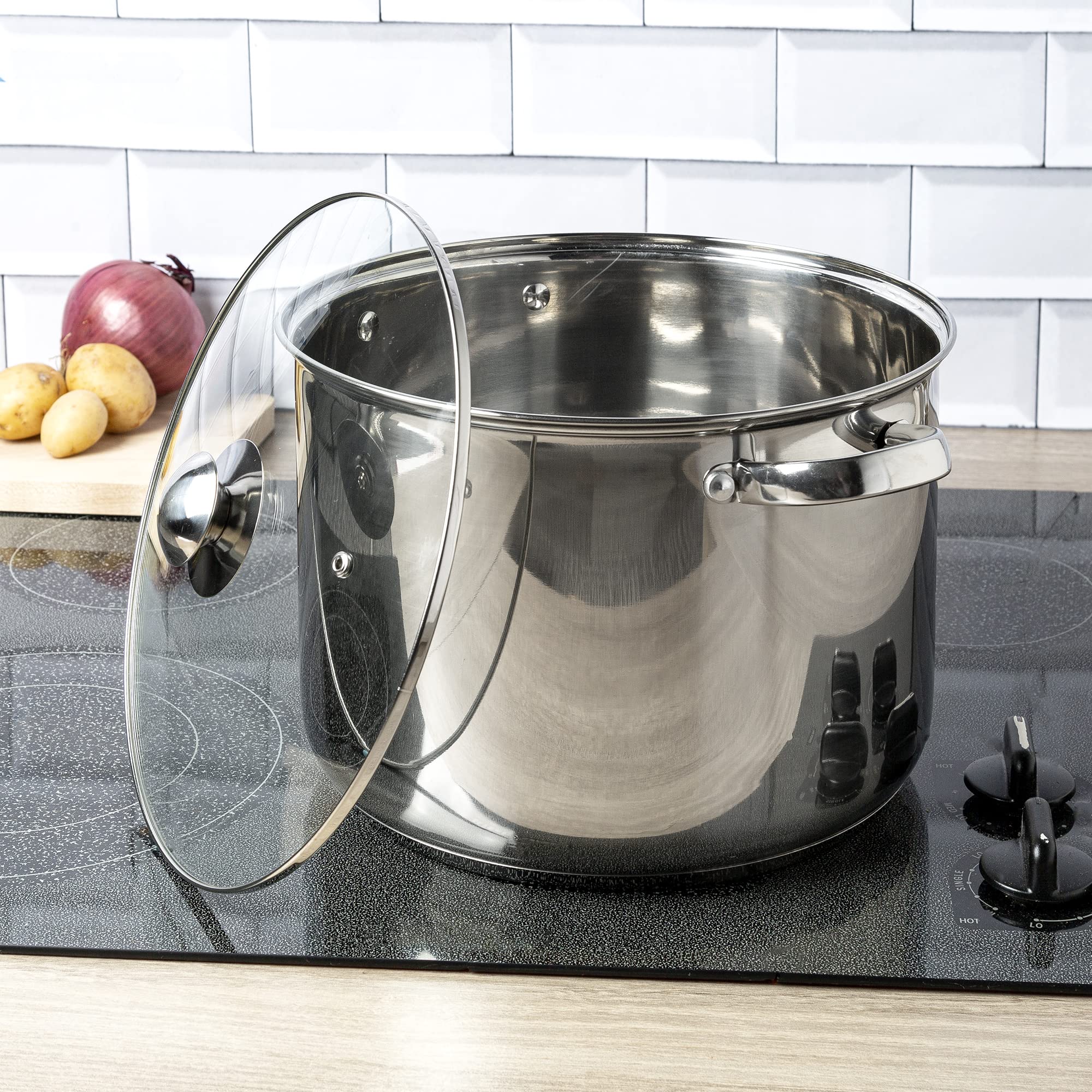 Ecolution Pure Intentions 12-Quart Stainless Steel Stock Pot with Tempered Glass Lid – Stay-Cool Handles & Encapsulated Bottom – Oven Safe & Recyclable – Perfect for Soups, Stews, and Large Batch Cooking