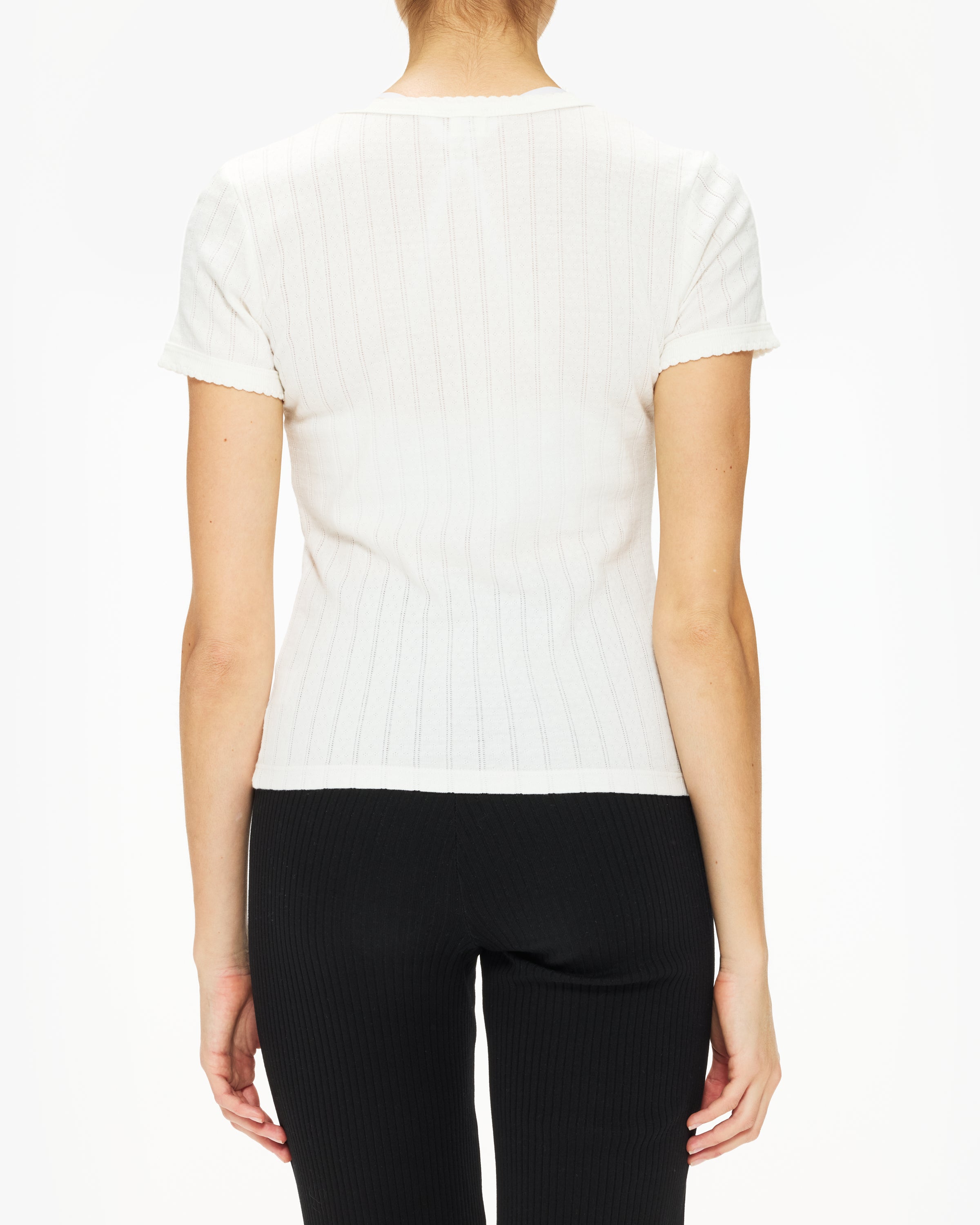 Pointelle Slim Fit Tee for Women - Breathable Knit Casual T-Shirt | Perfect for Layering, Office Wear & Everyday Outfits