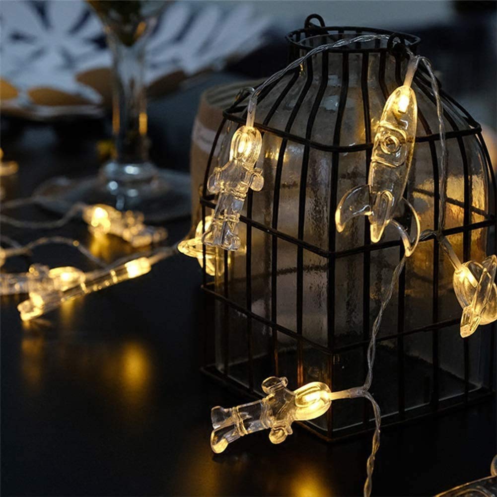 20 LED Astronaut Spaceship Rocket String Lights - 10FT Warm White Kids Room Decor for Bedroom, Nursery, Christmas, Patio & Garden Party (Perfect for Children's Bedroom, Birthday Parties & Holiday Decorations)