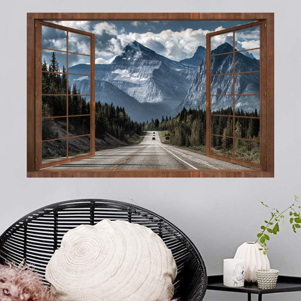 Snow Mountain View Window Decal - 27.6x19.7 Inch Removable Faux Window Sticker for Kids Room & Nursery - Self-Adhesive Wall Art Mural for Bedroom, Playroom & Home Decor