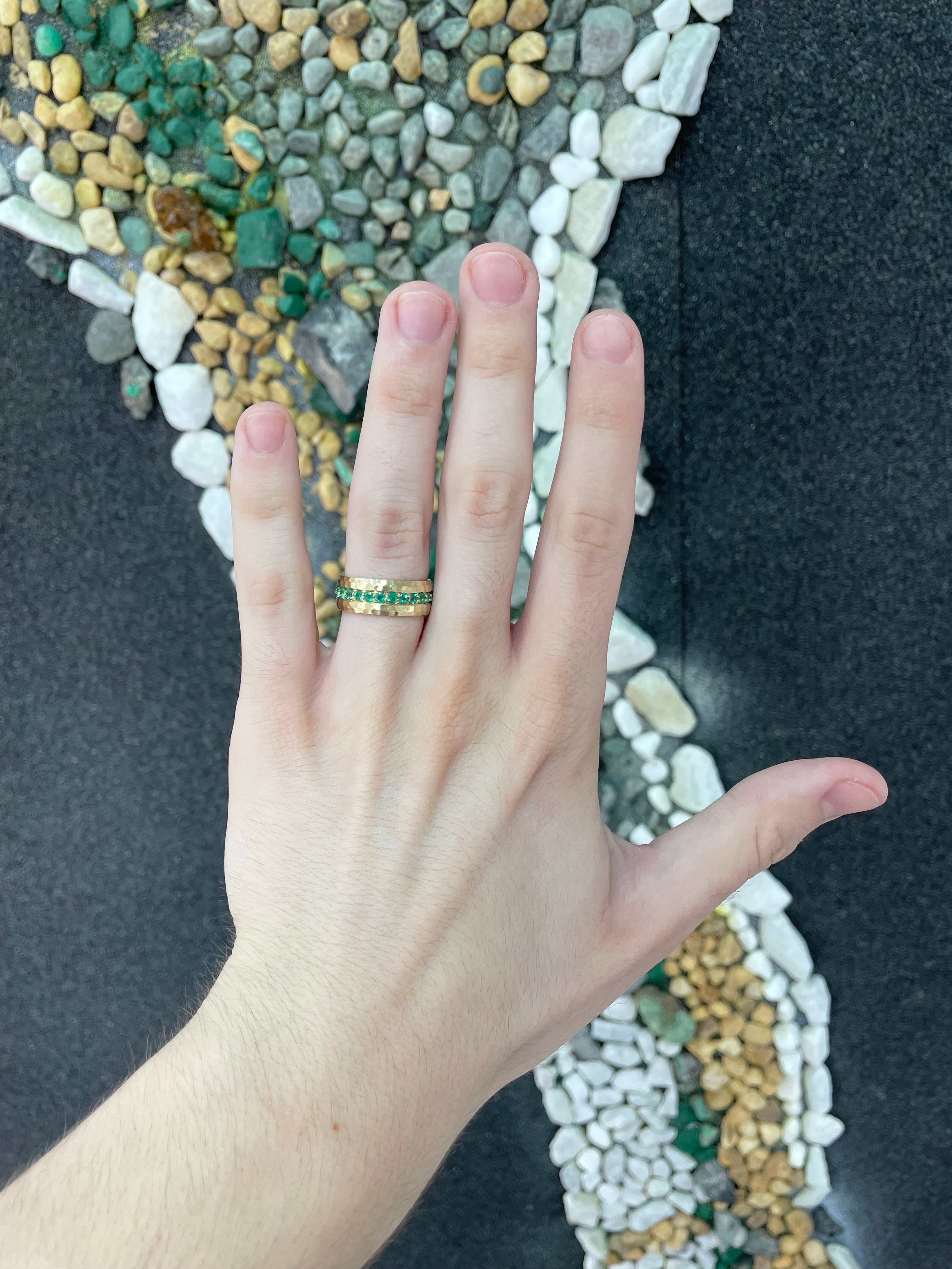 1.50tcw Custom Zambian Emerald Wedding Band - 8mm Wide 14K Gold Ring for Women, Engagement, Anniversary & Special Occasions