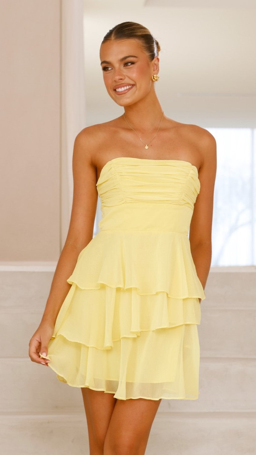 Alessia Mini Dress for Women - Flowy Yellow Summer Dress for Casual Outings & Beach Vacations
