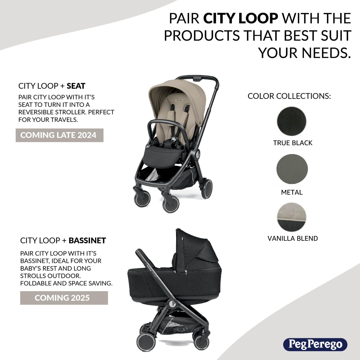 Peg Perego City Loop Infant Car Seat & Stroller Combo - Compact Travel System for Newborn to Toddler | Airplane & Car Seat Compatible | Lightweight Frame Only | Perfect for Travel, Shopping & Daily Outings