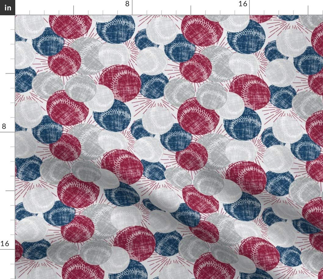 Baseball Sports Printed Petal Signature Cotton Fabric - Deep Red Navy Gray White Fat Quarter for Sewing, Quilting, Apparel & Crafts | Perfect for DIY Home Decor, Summer Sports-Themed Projects & Gift Making