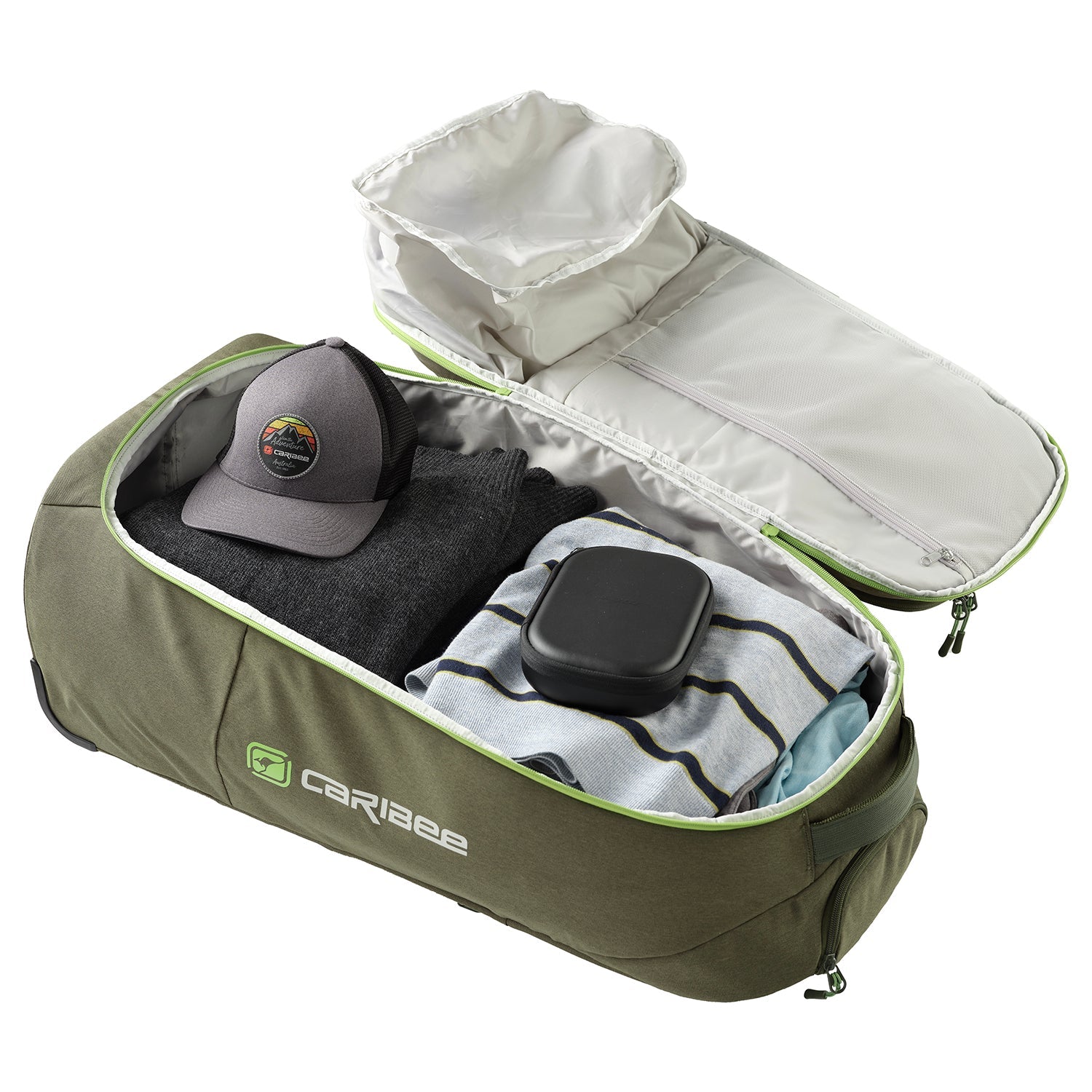 Caribee Adventure 70L Duffle Bag with Backpack Straps - Olive Green - Perfect for Travel, Camping & Outdoor Adventures