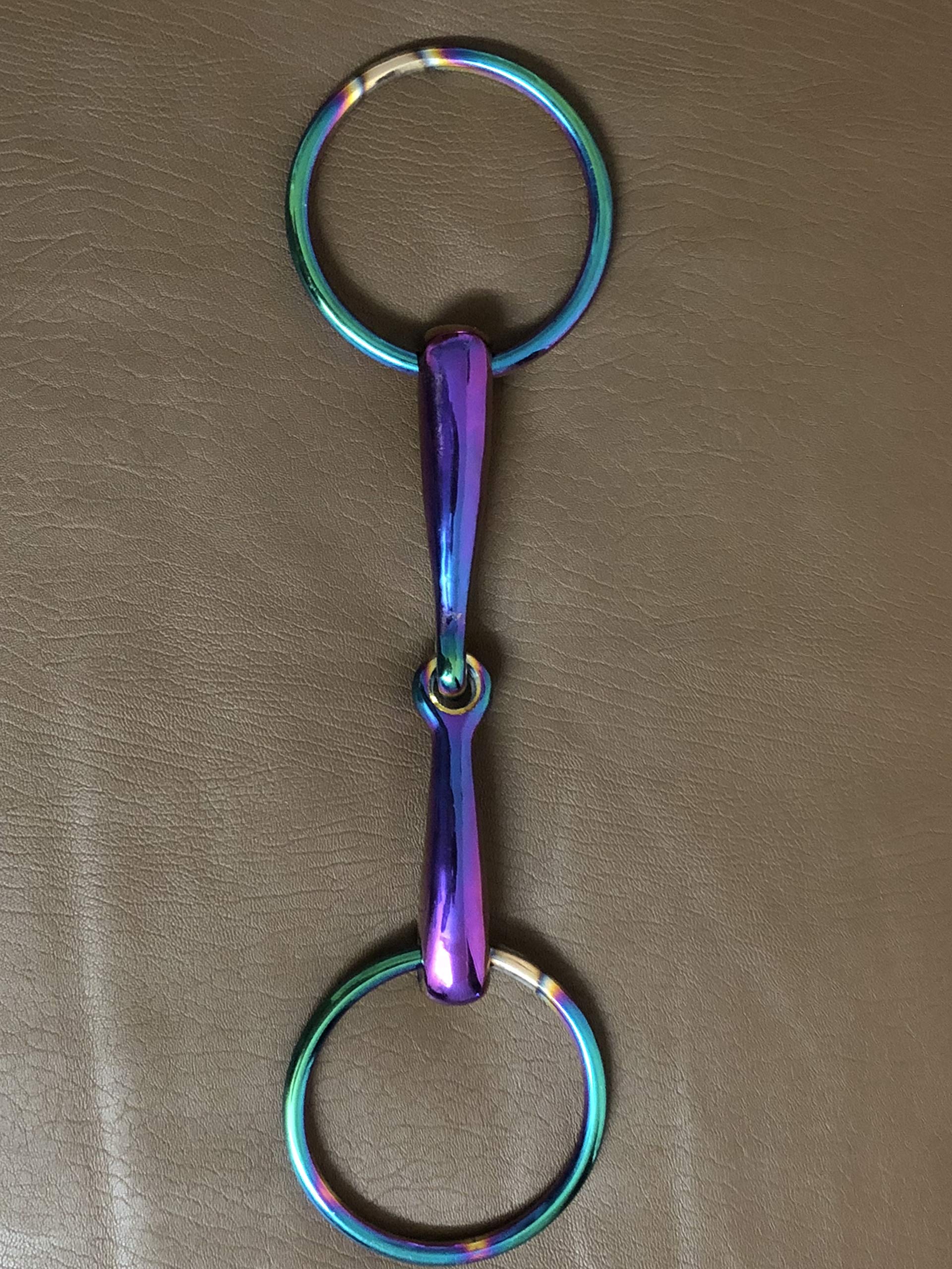 Rainbow Multi-Color Horse Snaffle Bit with Lozenge - Loose Ring, Egg Butt & Hanging Cheek Design - 5 Inch Oval Link for Equestrian Shows & Training - Durable Tack for Dressage, Jumping & Western Riding