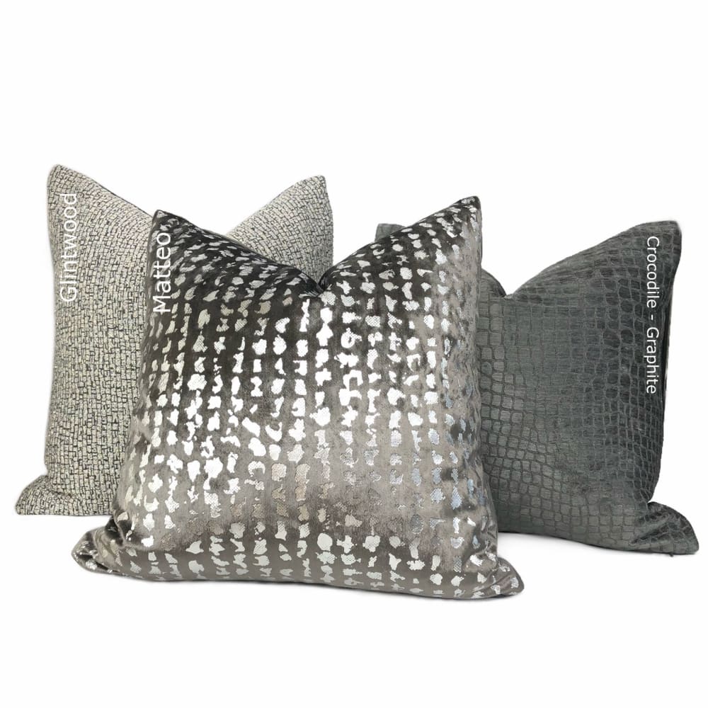 Matteo Graphite & Silver Metallic Leopard Spot Pillow Cover - Stylish Decorative Throw Pillow Case for Sofa, Bed, Couch - Home Decor & Living Room Accessories