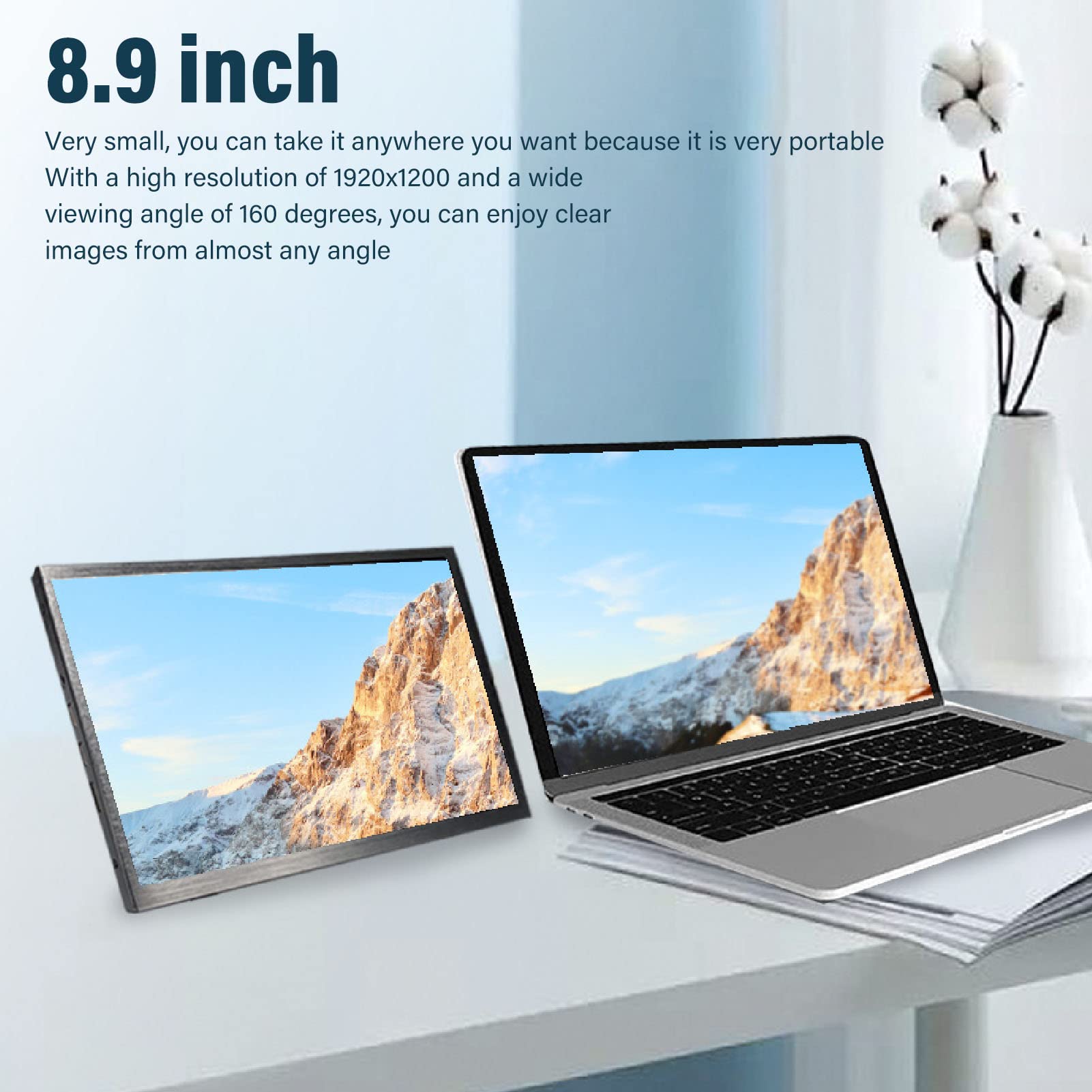 8.9 Inch LCD Touchscreen Monitor - 1920x1200 HD Resolution, 160° Wide Viewing Angle, USB Powered with Built-in Speakers | Perfect for Digital Signage, POS Systems & Home Office Setup