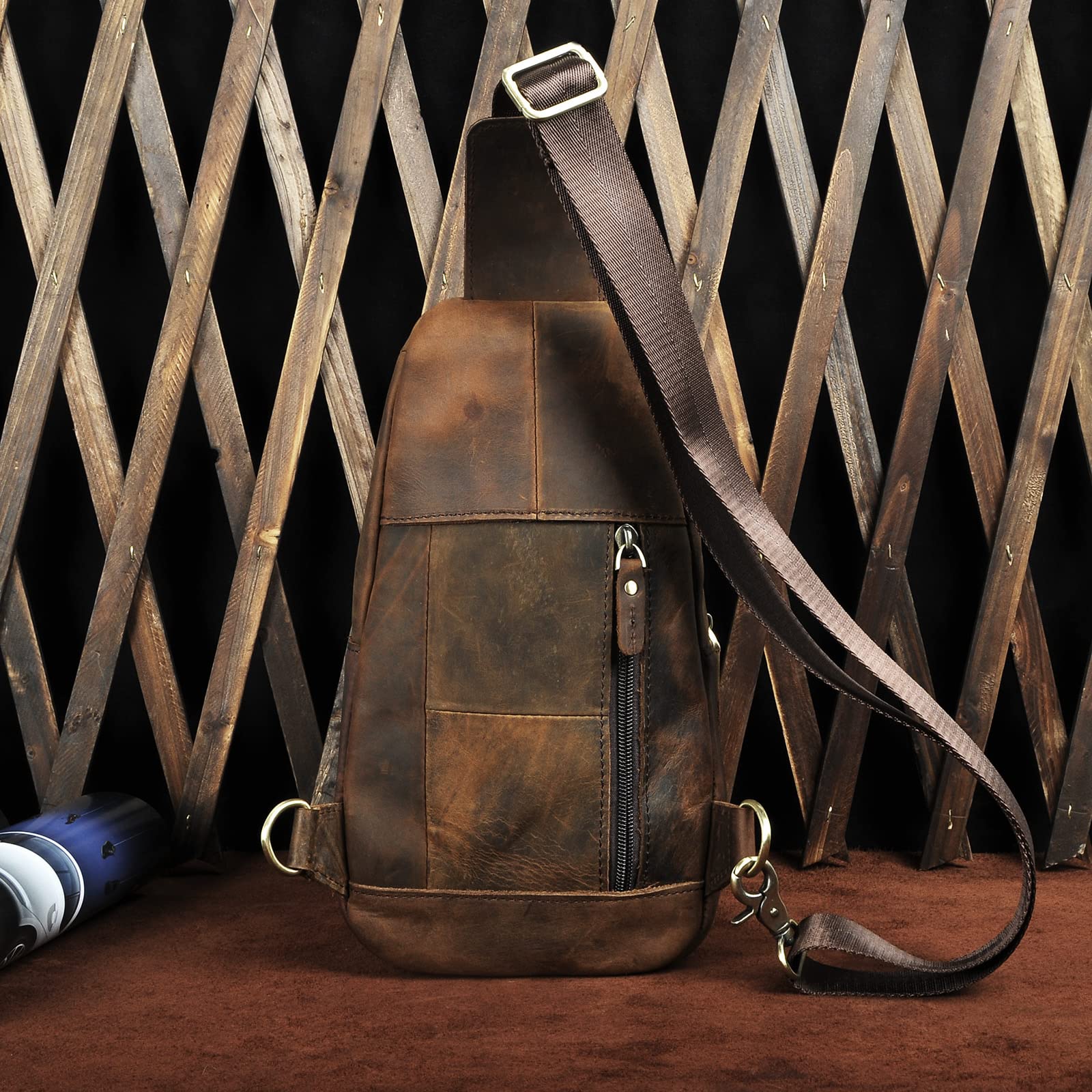 **Le'aokuu Men's Leather Crossbody Chest Sling Bag - Outdoor Hiking, Travel & Casual Use - Dark Brown (B 8013) - Perfect for Hiking, Daily Commute & Hands-Free Convenience**
