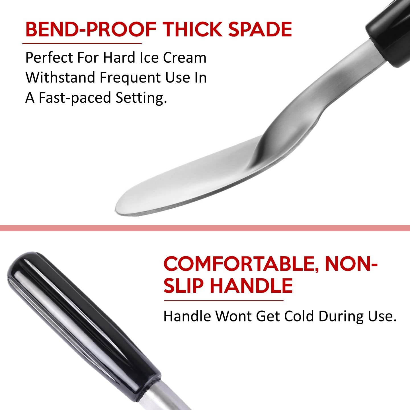 Premium Stainless Steel Ice Cream Scoop with Ergonomic Plastic Handle - Heavy Duty, Durable & Bend Proof - Perfect for Hard or Soft Serve Ice Cream - Ideal for Home Kitchens, Ice Cream Shops & Dessert Cafes